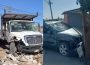 Camión y auto chocan contra negocios en La Paz